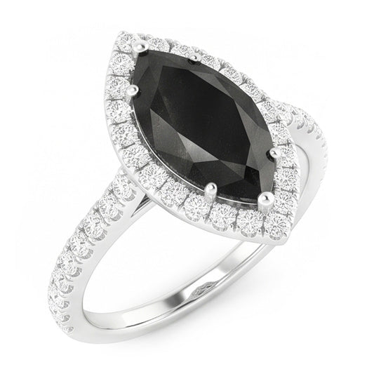 Schwarzer Diamantschmuck 6 Karat Echter Marquise Halo Ring 14 Karat Weißgold