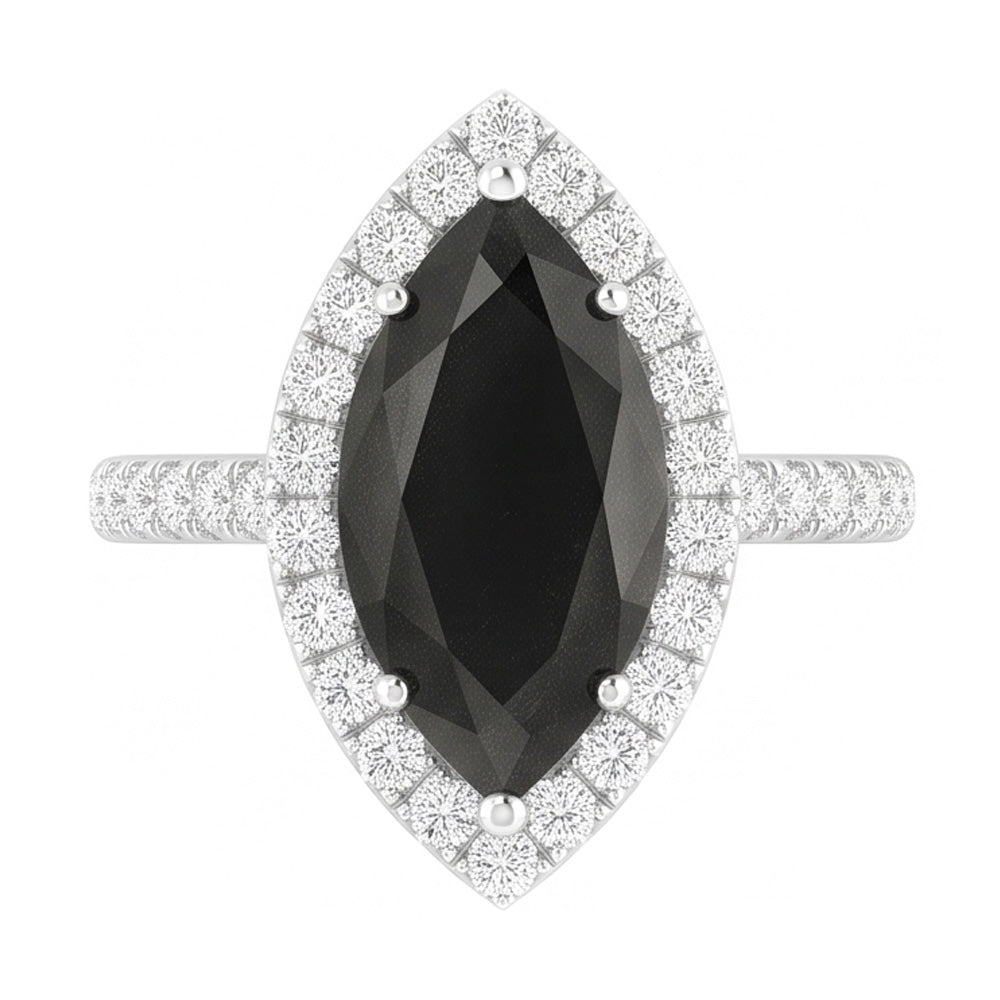 Schwarzer Diamantschmuck 6 Karat Echter Marquise Halo Ring 14 Karat Weißgold