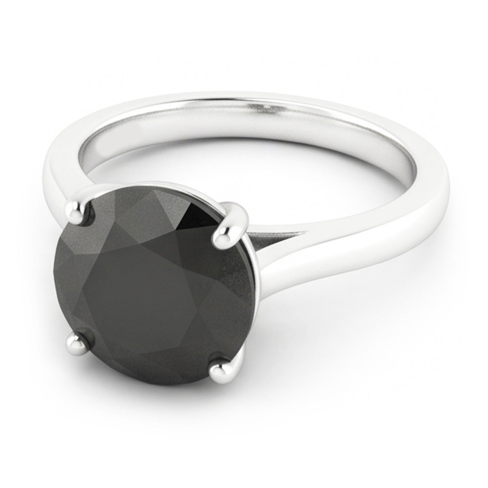 Ehering mit echtem schwarzem Diamanten, 3,5 Karat, runder Solitär, Kathedralfassung, 14 Karat Weißgold