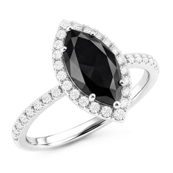 Ehering mit echtem schwarzem Diamanten 4 Karat Marquise Halo 14 Karat Weißgold