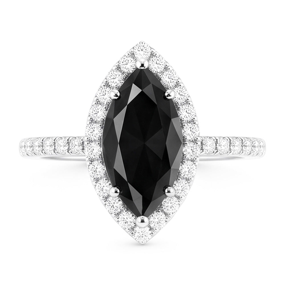 Ehering mit echtem schwarzem Diamanten 4 Karat Marquise Halo 14 Karat Weißgold