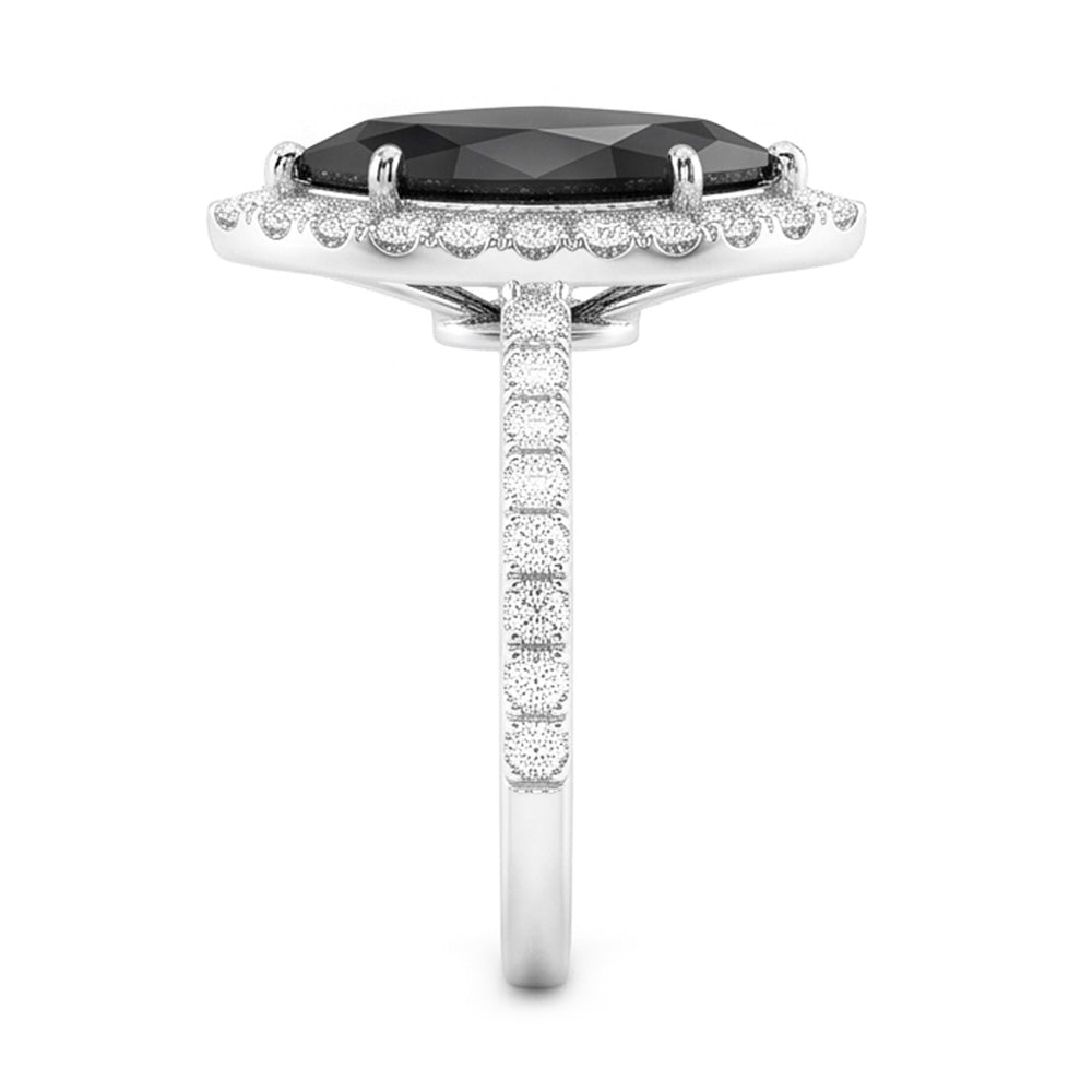 Ehering mit echtem schwarzem Diamanten 4 Karat Marquise Halo 14 Karat Weißgold