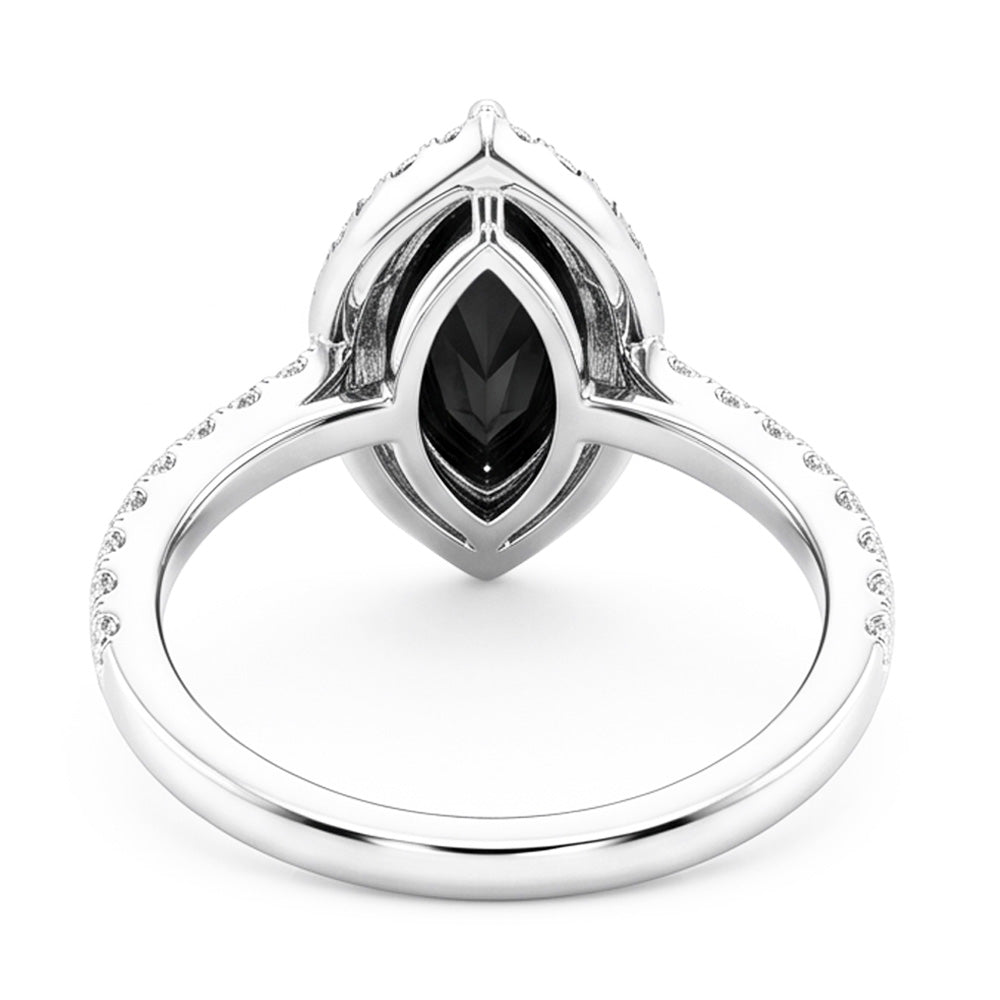 Ehering mit echtem schwarzem Diamanten 4 Karat Marquise Halo 14 Karat Weißgold