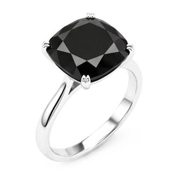 Ehering mit echtem schwarzem Diamant 5 Karat Kissenschliff Solitär Kathedral-Fassung 14 Karat Weißgold