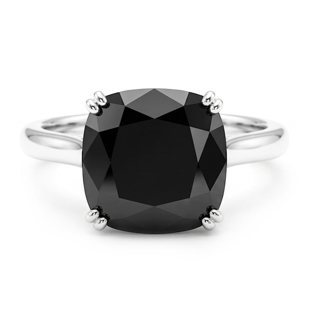 Ehering mit echtem schwarzem Diamant 5 Karat Kissenschliff Solitär Kathedral-Fassung 14 Karat Weißgold