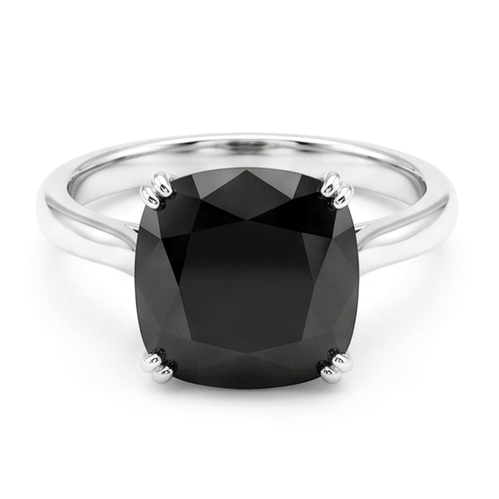 Ehering mit echtem schwarzem Diamant 5 Karat Kissenschliff Solitär Kathedral-Fassung 14 Karat Weißgold