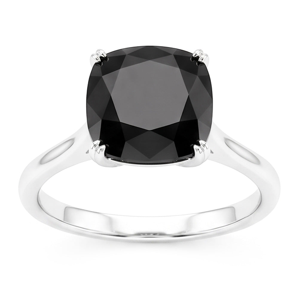 Ehering mit echtem schwarzem Diamant 5 Karat Kissenschliff Solitär Kathedral-Fassung 14 Karat Weißgold
