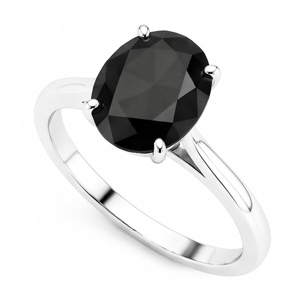 Ehering mit echtem schwarzem Diamanten, 5 Karat, ovaler Solitär, Messerkante, 14 Karat Weißgold