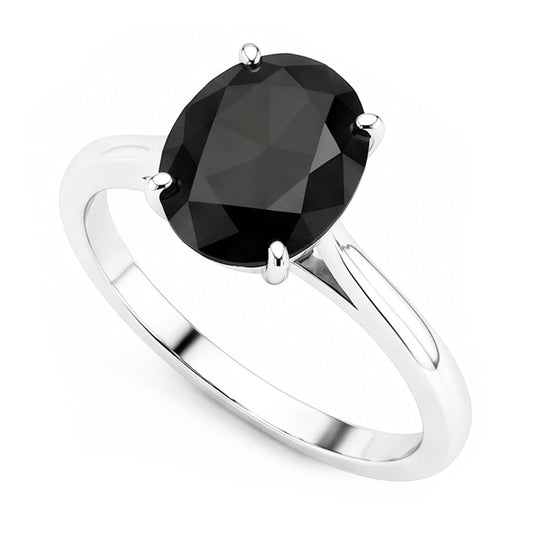 Ehering mit echtem schwarzem Diamanten, 5 Karat, ovaler Solitär, Messerkante, 14 Karat Weißgold