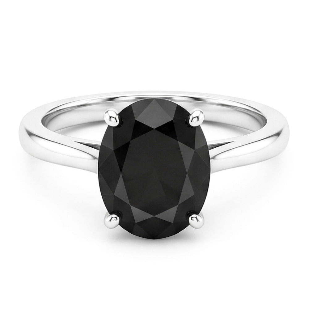 Ehering mit echtem schwarzem Diamanten, 5 Karat, ovaler Solitär, Messerkante, 14 Karat Weißgold