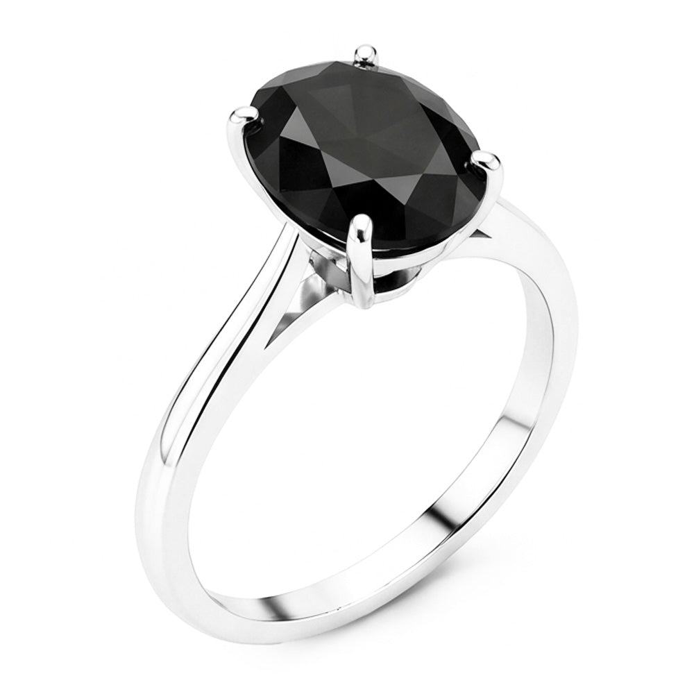 Ehering mit echtem schwarzem Diamanten, 5 Karat, ovaler Solitär, Messerkante, 14 Karat Weißgold
