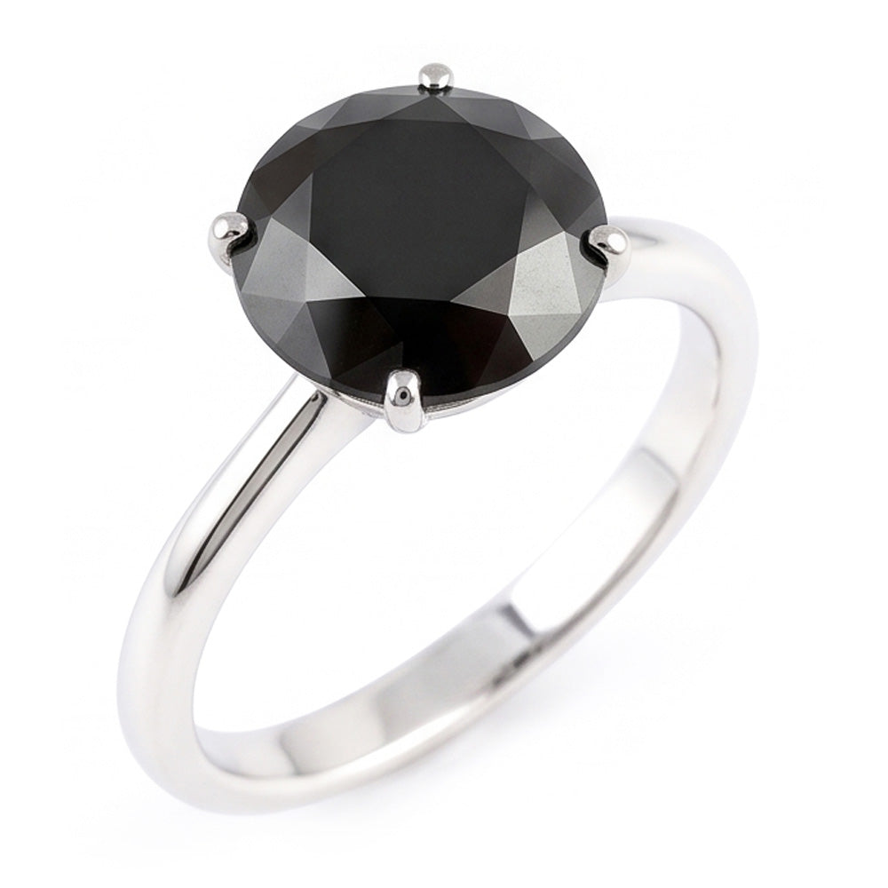 Ehering mit echtem schwarzem Diamant, 5 Karat, runder Solitär, 14 Karat Weißgold