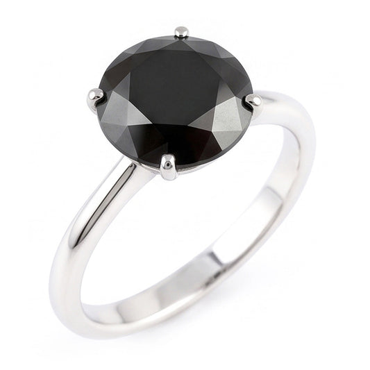 Ehering mit echtem schwarzem Diamant, 5 Karat, runder Solitär, 14 Karat Weißgold