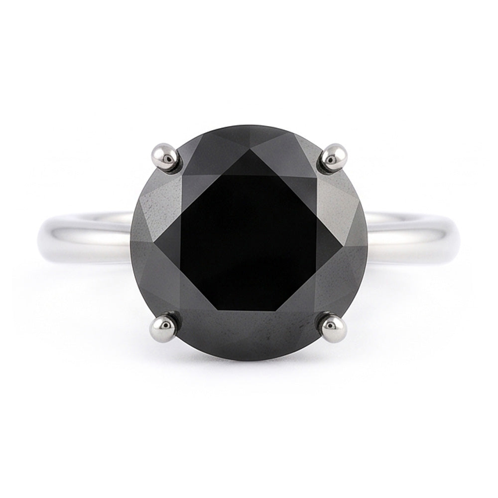 Ehering mit echtem schwarzem Diamant, 5 Karat, runder Solitär, 14 Karat Weißgold