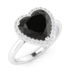 Ehering mit echtem schwarzem Diamant, 9 Karat, Herz-Halo, 14 Karat Weißgold