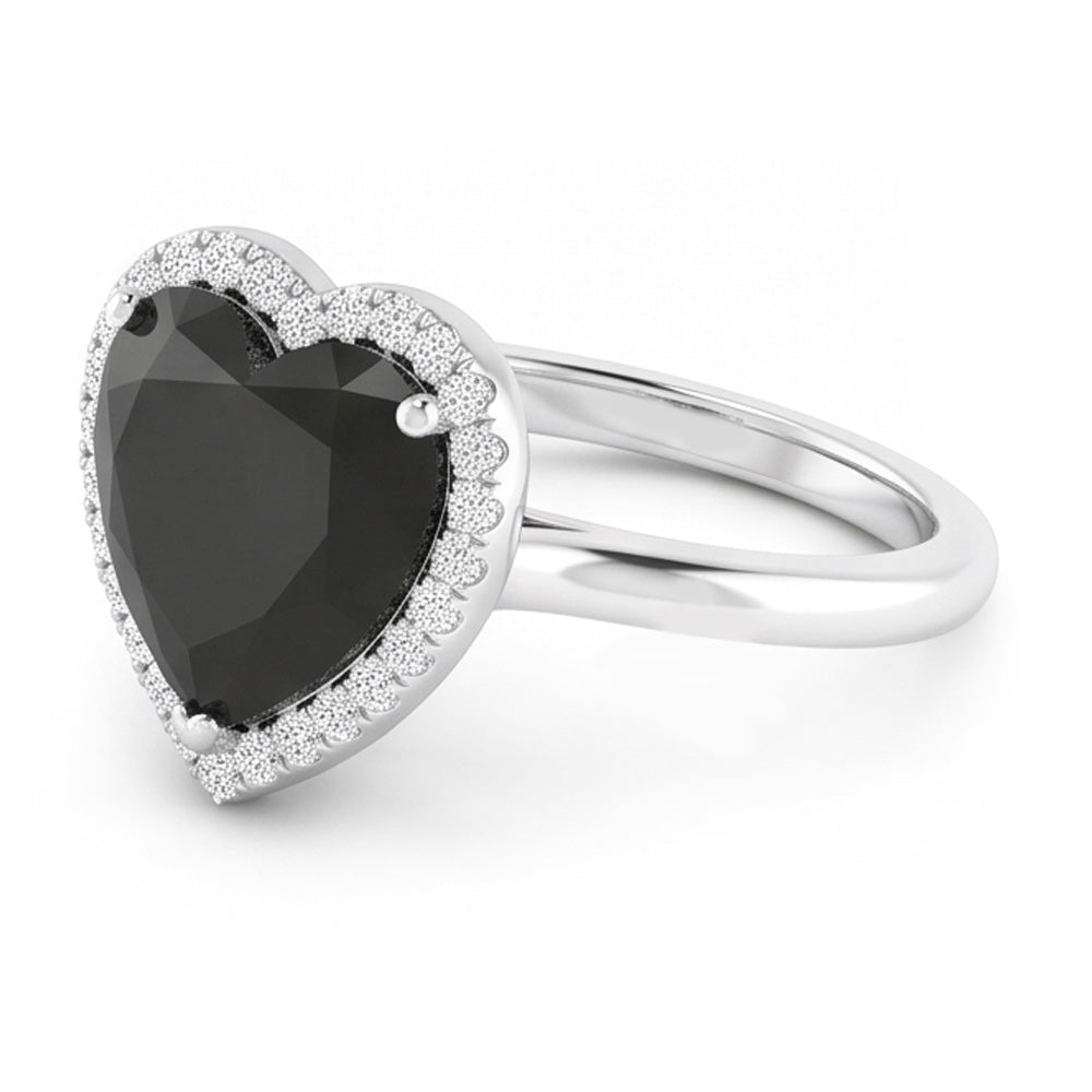 Ehering mit echtem schwarzem Diamant, 9 Karat, Herz-Halo, 14 Karat Weißgold