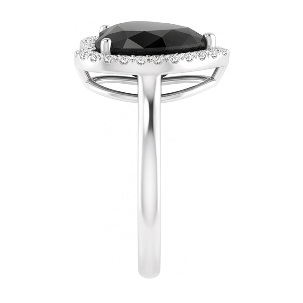 Ehering mit echtem schwarzem Diamant, 9 Karat, Herz-Halo, 14 Karat Weißgold