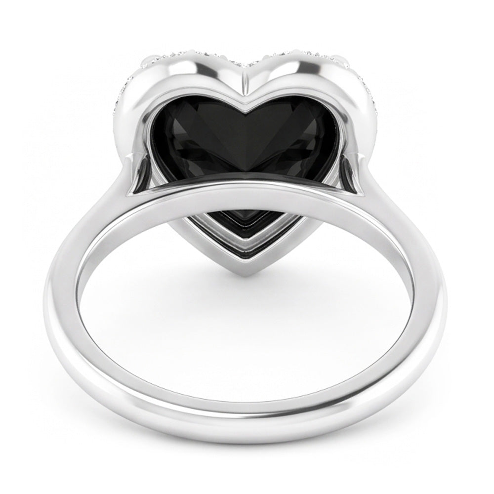 Ehering mit echtem schwarzem Diamant, 9 Karat, Herz-Halo, 14 Karat Weißgold
