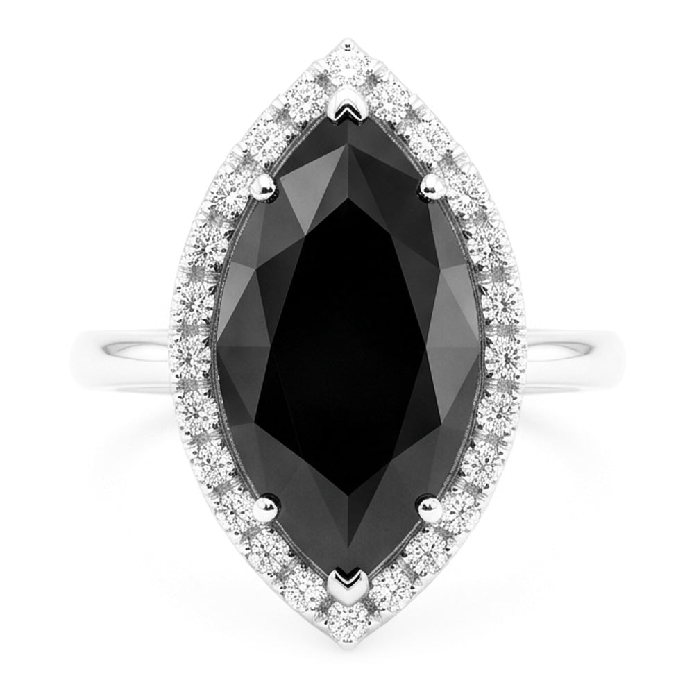 Verlobungsring mit echtem schwarzem Diamant 3 Karat Marquise Halo 14 Karat Weißgold