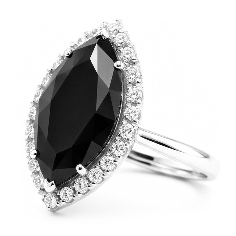 Verlobungsring mit echtem schwarzem Diamant 3 Karat Marquise Halo 14 Karat Weißgold