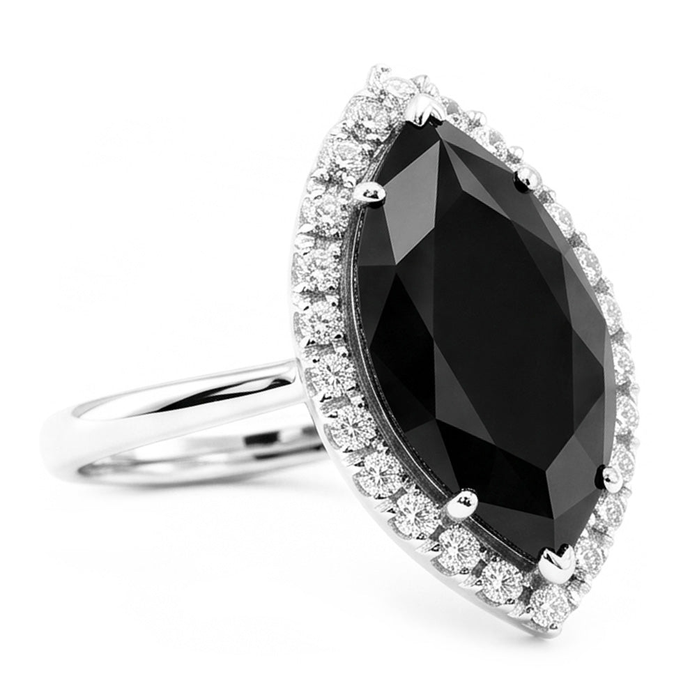 Verlobungsring mit echtem schwarzem Diamant 3 Karat Marquise Halo 14 Karat Weißgold