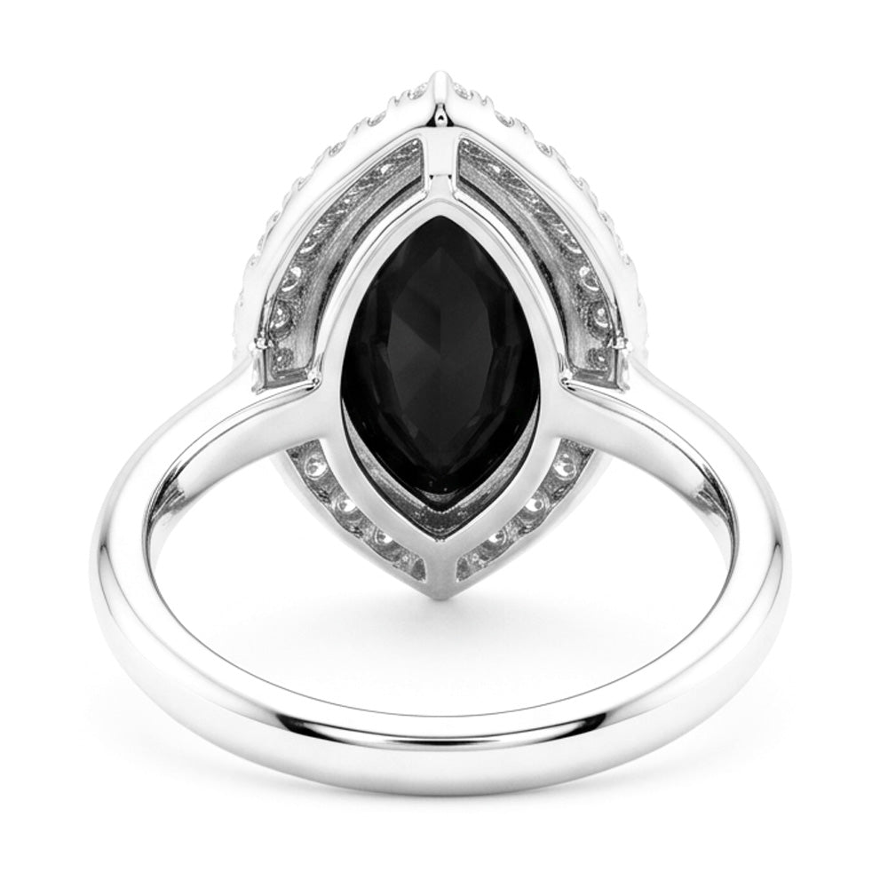 Verlobungsring mit echtem schwarzem Diamant 3 Karat Marquise Halo 14 Karat Weißgold