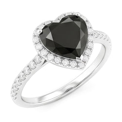 Verlobungsring mit schwarzem Diamanten 4 Karat Natürliche Herzform Halo Pavé 14 Karat Weißgold