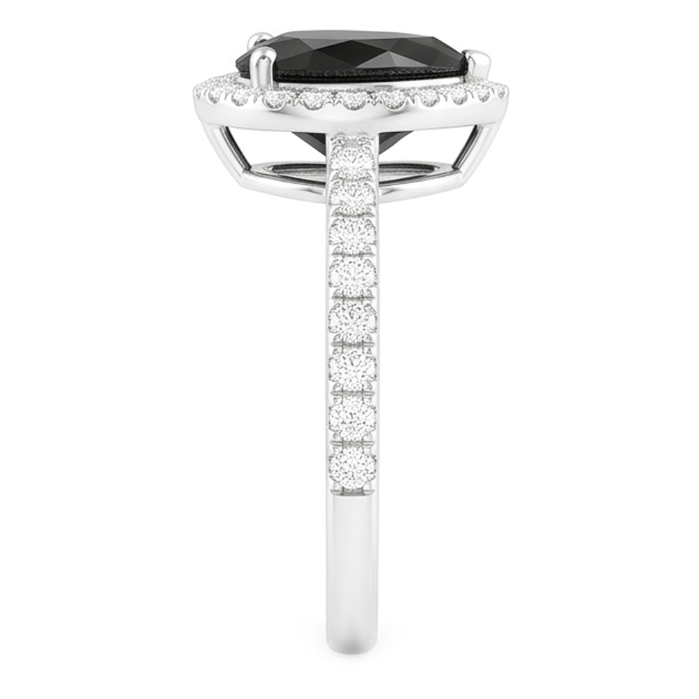 Verlobungsring mit schwarzem Diamanten 4 Karat Natürliche Herzform Halo Pavé 14 Karat Weißgold