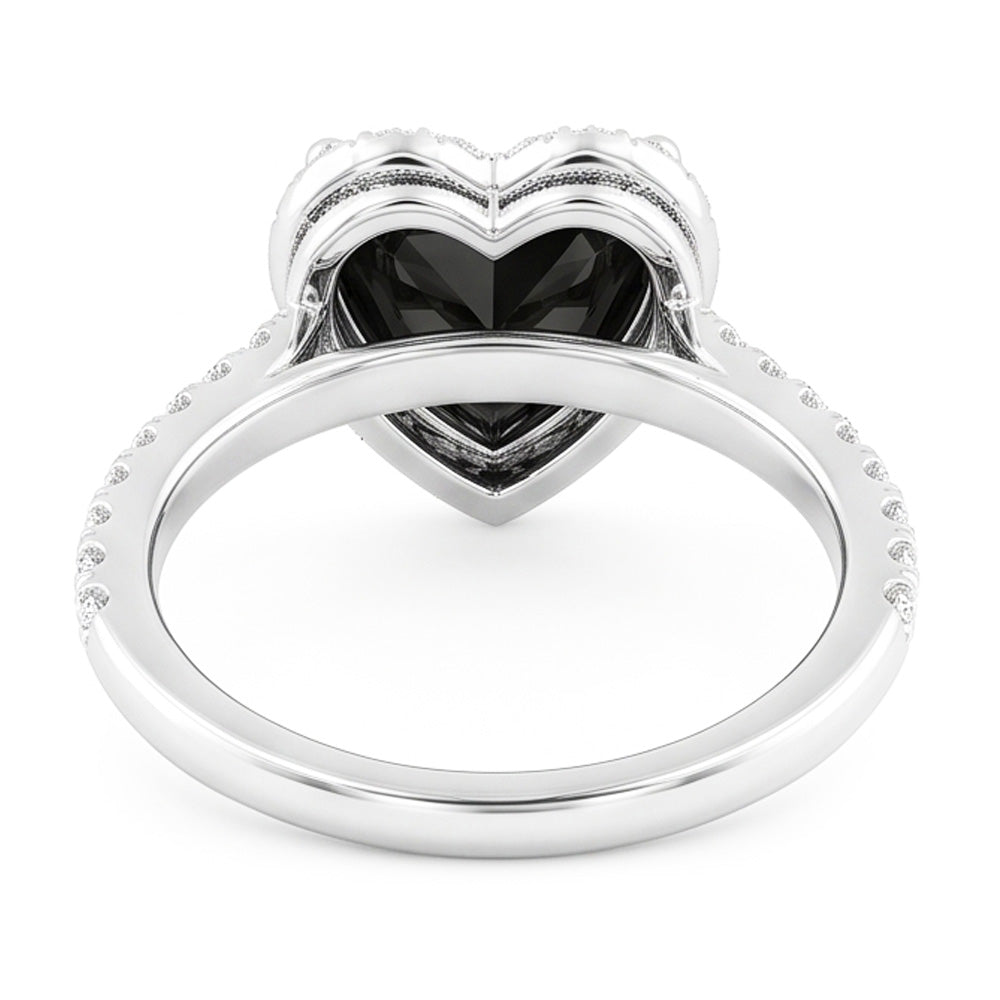 Verlobungsring mit schwarzem Diamanten 4 Karat Natürliche Herzform Halo Pavé 14 Karat Weißgold
