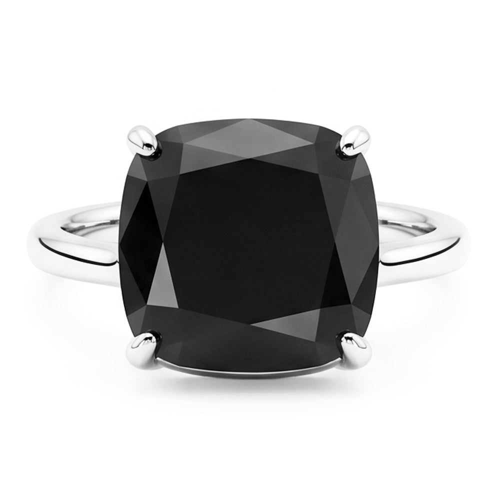 Antragsring mit schwarzem Diamant, 5 Karat, natürlicher Kissenschliff, Solitär, schlicht, 14 Karat Weißgold