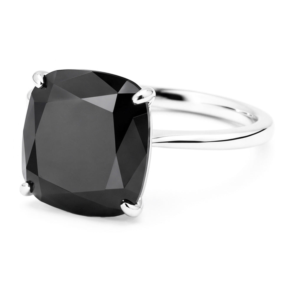 Antragsring mit schwarzem Diamant, 5 Karat, natürlicher Kissenschliff, Solitär, schlicht, 14 Karat Weißgold