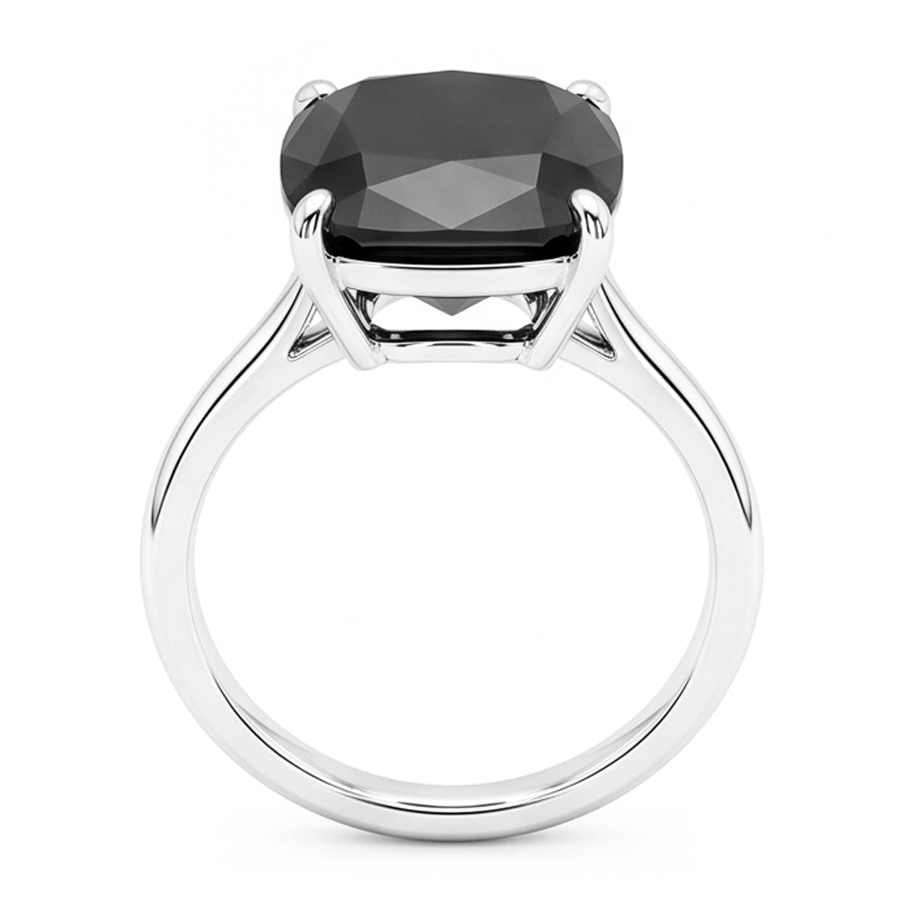 Antragsring mit schwarzem Diamant, 5 Karat, natürlicher Kissenschliff, Solitär, schlicht, 14 Karat Weißgold