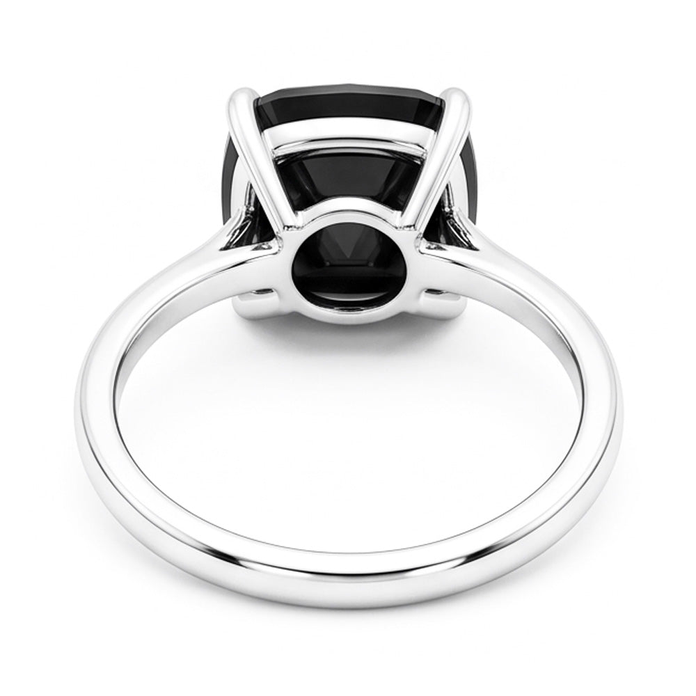 Antragsring mit schwarzem Diamant, 5 Karat, natürlicher Kissenschliff, Solitär, schlicht, 14 Karat Weißgold