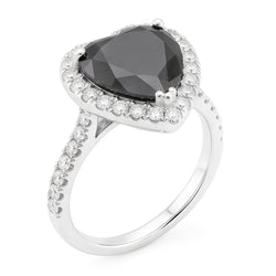 Antragsring mit schwarzem Diamanten 6 Karat natürliches Herz Halo 14 Karat Weißgold
