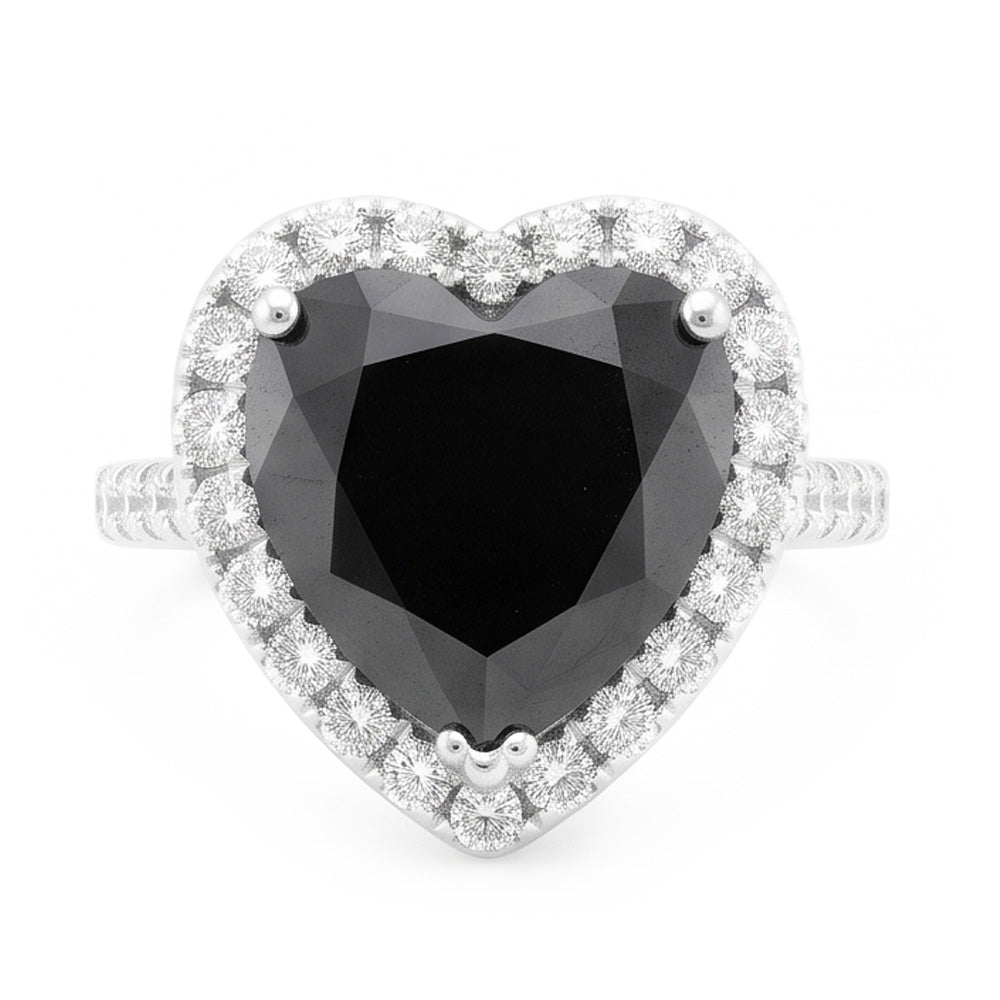 Antragsring mit schwarzem Diamanten 6 Karat natürliches Herz Halo 14 Karat Weißgold