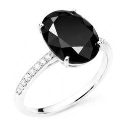 Verlobungsring mit schwarzem Diamant 6 Karat natürlicher ovaler Solitär 14 Karat Weißgold