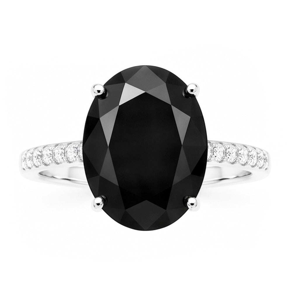 Verlobungsring mit schwarzem Diamant 6 Karat natürlicher ovaler Solitär 14 Karat Weißgold
