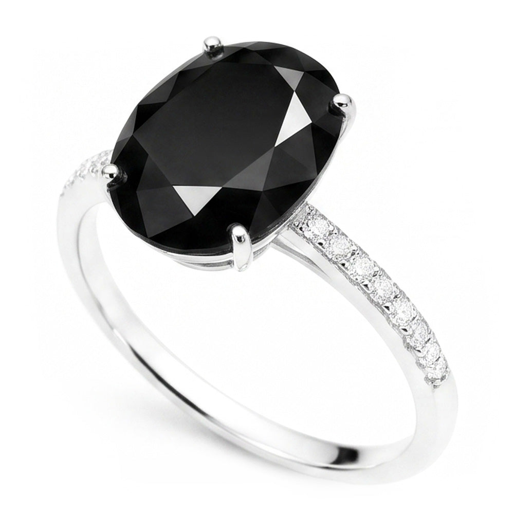 Verlobungsring mit schwarzem Diamant 6 Karat natürlicher ovaler Solitär 14 Karat Weißgold