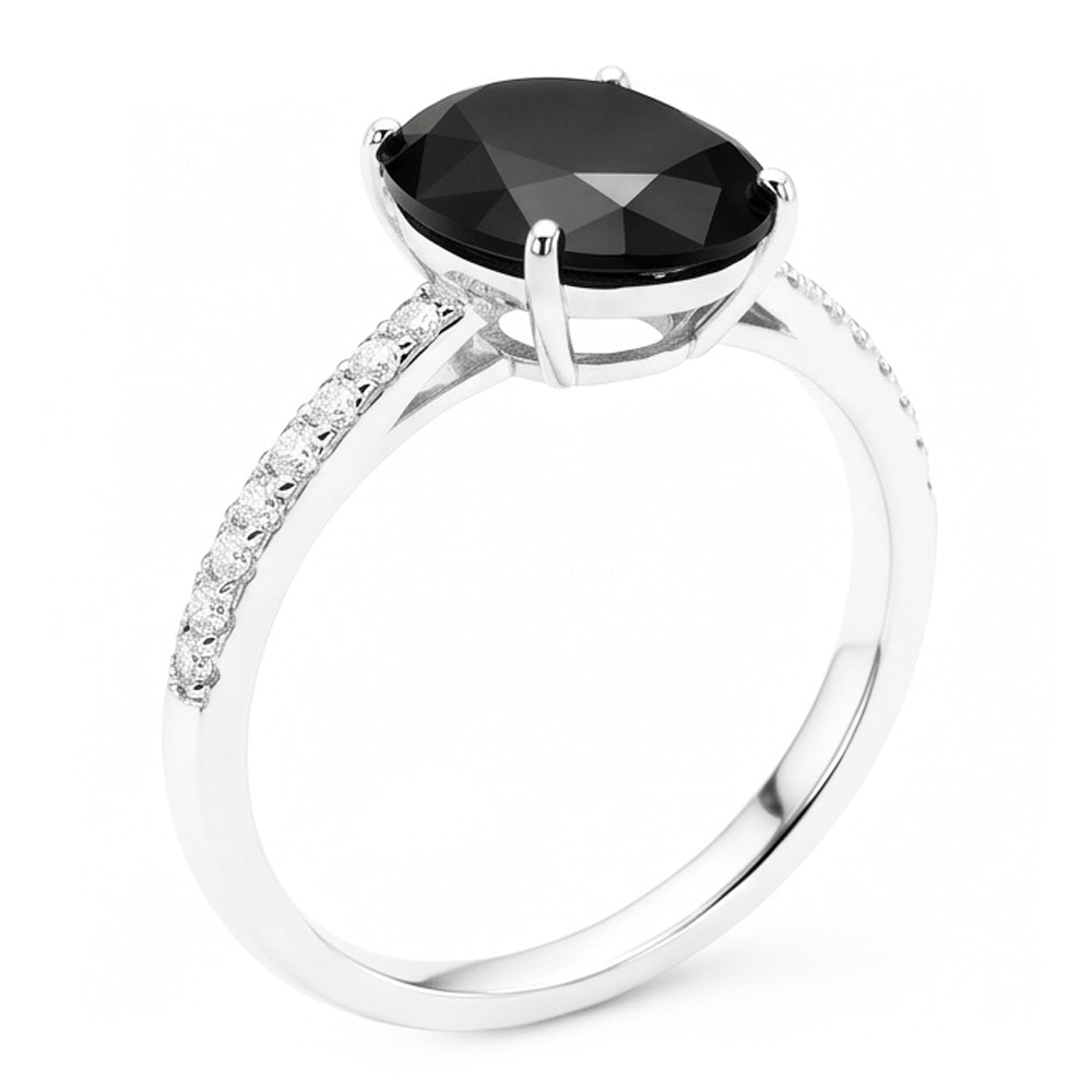 Verlobungsring mit schwarzem Diamant 6 Karat natürlicher ovaler Solitär 14 Karat Weißgold