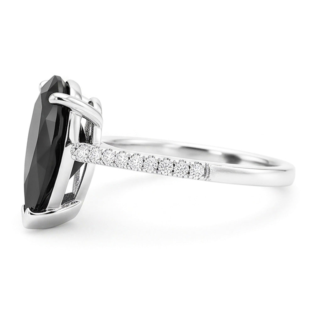 Schwarzer Diamantring 5 Karat Natürlicher Tropfenschliff Pavé-Solitär 14 Karat Weißgold