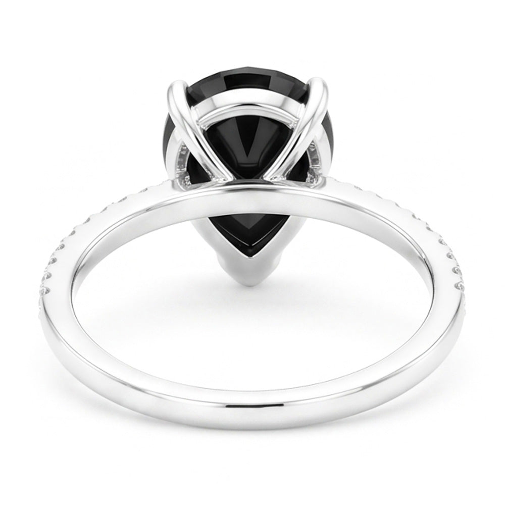 Schwarzer Diamantring 5 Karat Natürlicher Tropfenschliff Pavé-Solitär 14 Karat Weißgold