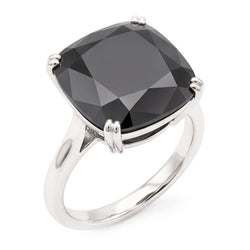 Schwarzer Diamantring 6 Karat Natürlicher Kissen-Solitär 14 Karat Weißgold