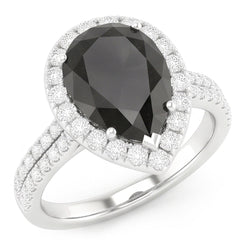 Schwarzer Diamantring 6 Karat Natürlicher Tropfen Halo 14 Karat Weißgold