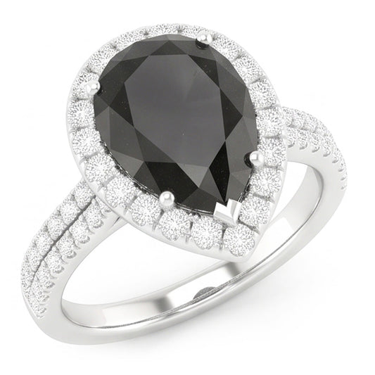Schwarzer Diamantring 6 Karat Natürlicher Tropfen Halo 14 Karat Weißgold