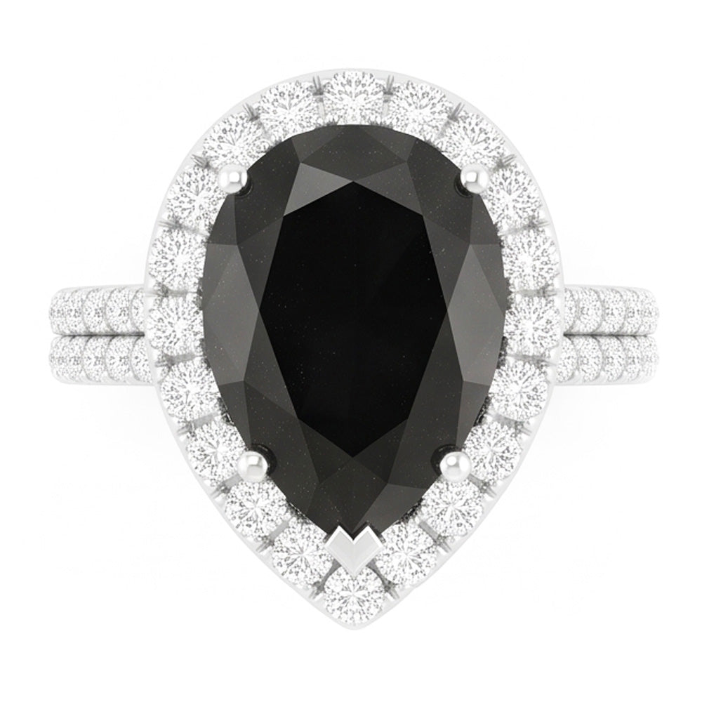 Schwarzer Diamantring 6 Karat Natürlicher Tropfen Halo 14 Karat Weißgold