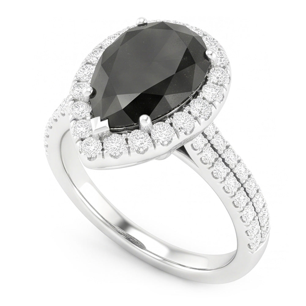 Schwarzer Diamantring 6 Karat Natürlicher Tropfen Halo 14 Karat Weißgold