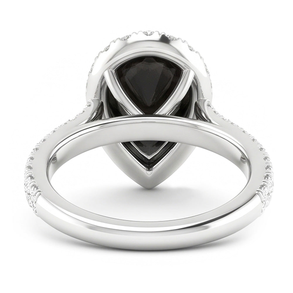 Schwarzer Diamantring 6 Karat Natürlicher Tropfen Halo 14 Karat Weißgold