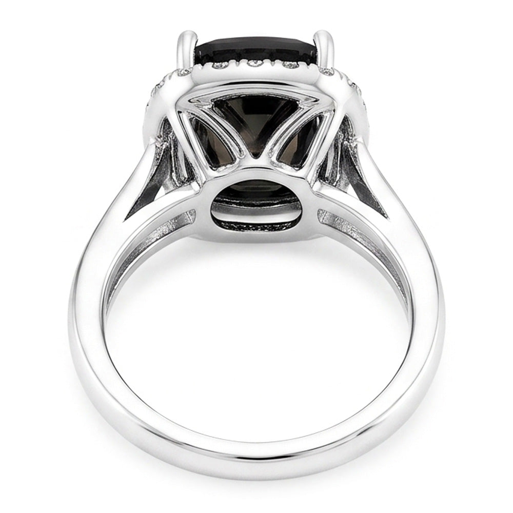 Schwarzer Verlobungsring 10 Karat echter Diamant im Radiantschliff Halo 14 Karat Weißgold