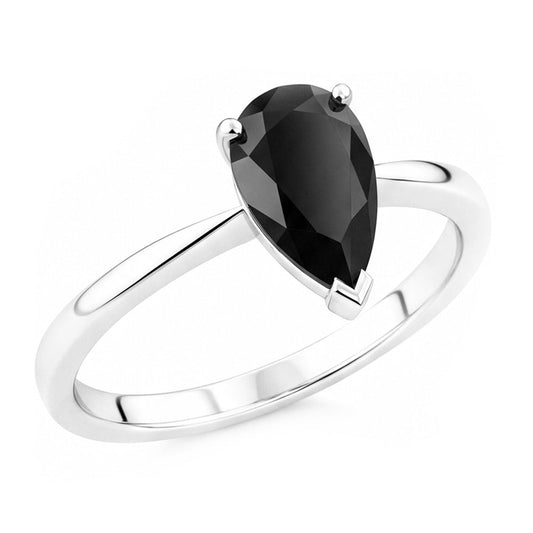 Schwarzer Verlobungsring 3,5 Karat Echter Tropfendiamant Solitär Schlicht 14 Karat Weißgold