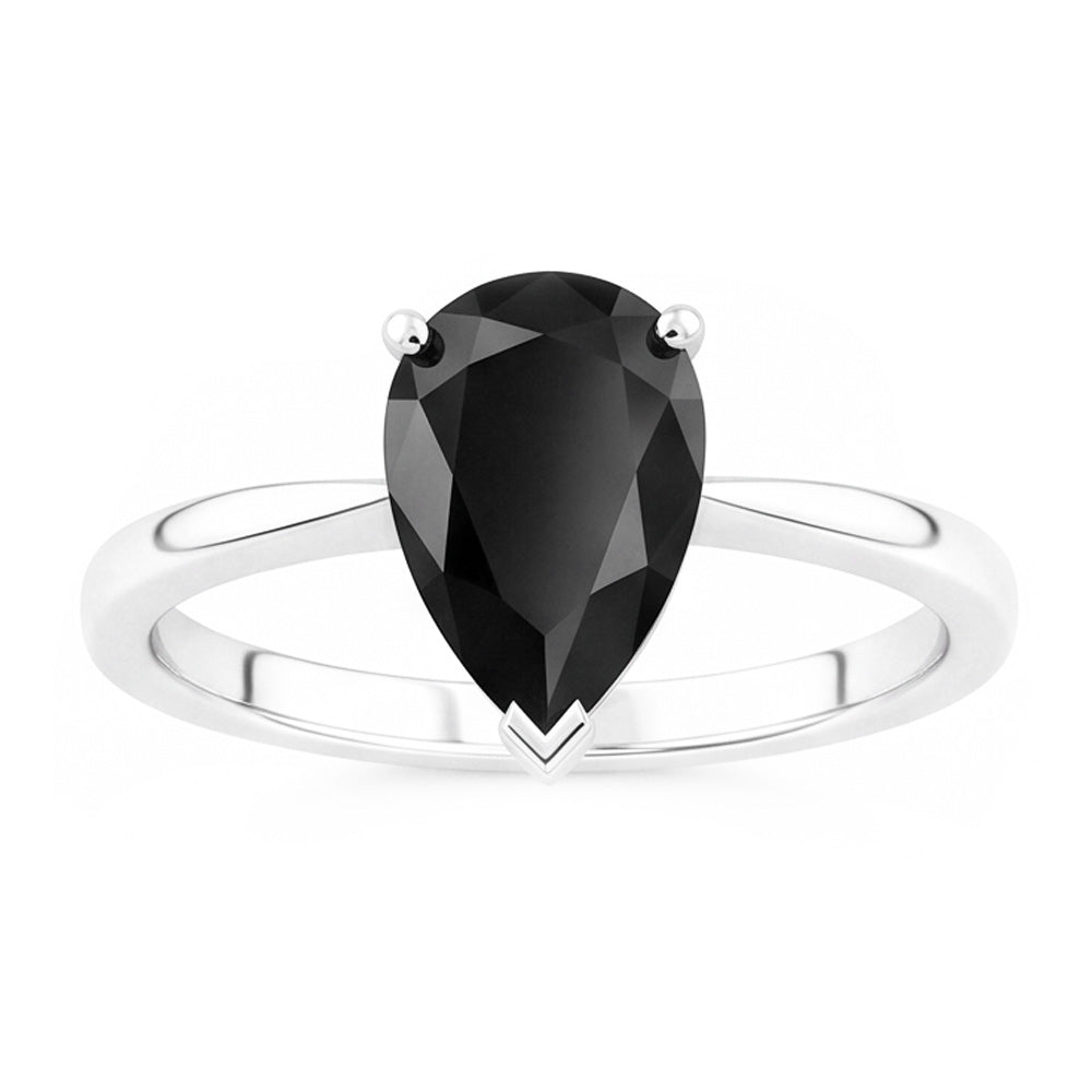 Schwarzer Verlobungsring 3,5 Karat Echter Tropfendiamant Solitär Schlicht 14 Karat Weißgold